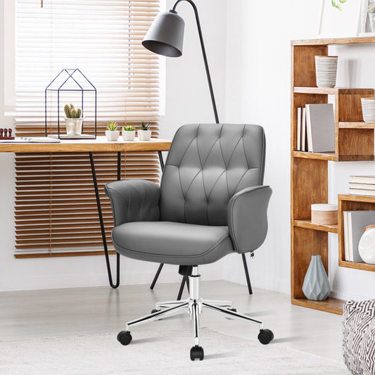 "Modern PU Leather Swivel Chair: Stylish Comfort for Home Offices with Adjustable Armrests"
